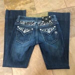 Miss Me Jeans Zebra Print Rhinestone Embellishment